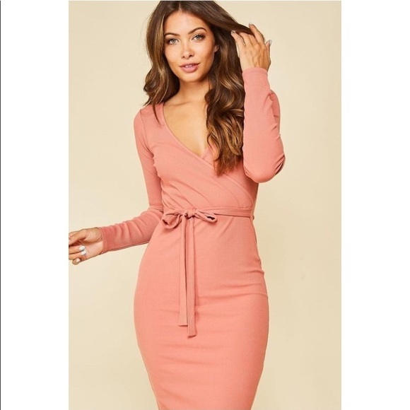 Black Tie Waist Knit Wrap Dress - Picture 4 of 7